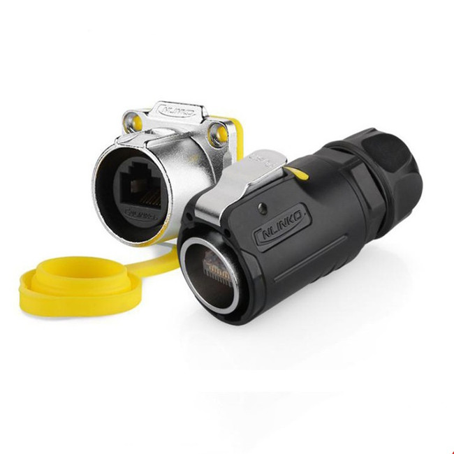 Cnlinko LP24 RJ45 IP66 Waterproof Dual-Port Circular Network Cable Socket Connector