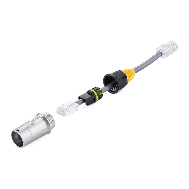 IP65 Waterproof Inline RJ45 Dual Port Metal Flange Ethernet Cable Signal Connector