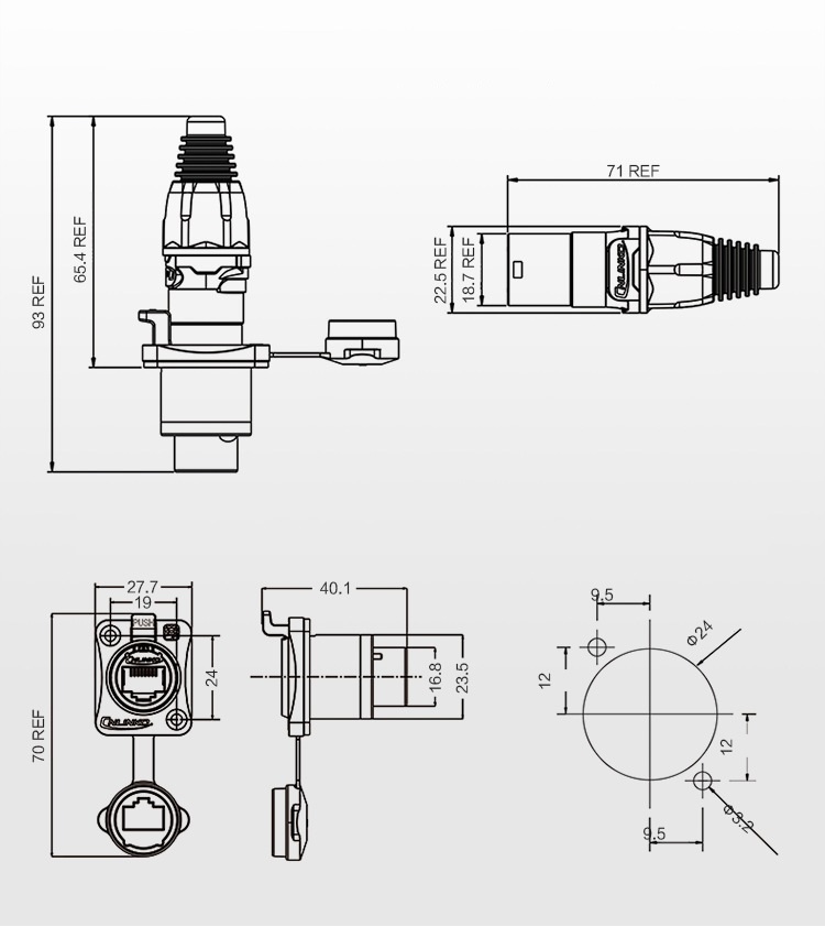 IP65 Waterproof Inline RJ45 Dual Port Metal Flange Ethernet Cable Signal Connector