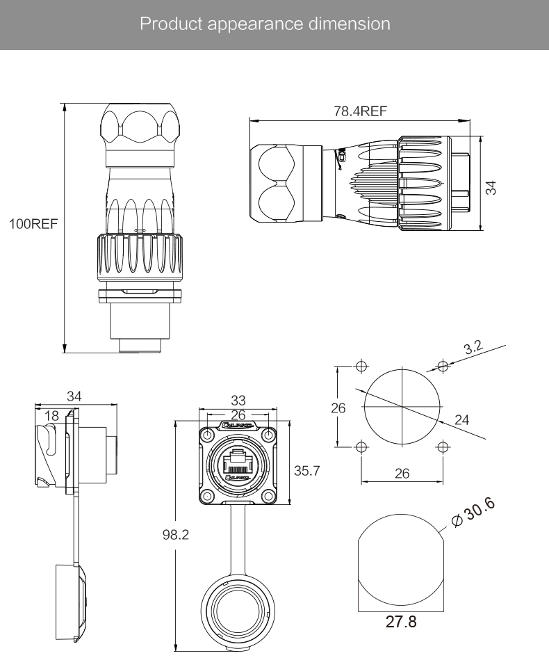 IP67 Waterproof Cnlinko DH24 RJ45 Ethernet Connector Circular Metal Industrial Signal Plug Socket